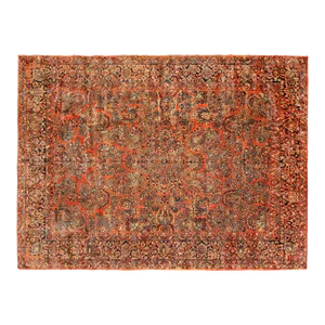 Antique Persian Sarouk Oriental Rug, in Room Size, with Coral Tones, circa 1920