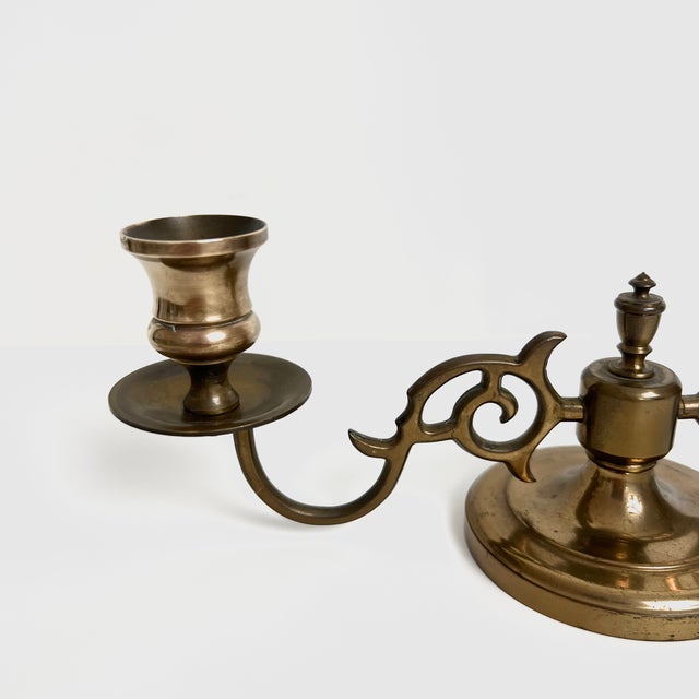 1950s Vintage 1950s Brass Double-Arm Candelabra | Ornate Scroll Candle Holder For Sale - Image 5 of 10