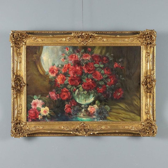 Gaston Dubois, Composition with Roses, Oil on Canvas, 1800s, Framed For Sale - Image 10 of 10