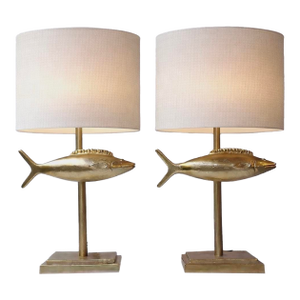 Pair of Fish Lamps Gilt Metal. France, 1990s