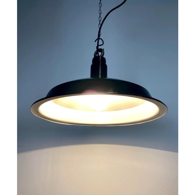 Industrial Dark Gray Enamel Hanging Lamp, 1950s For Sale - Image 9 of 11