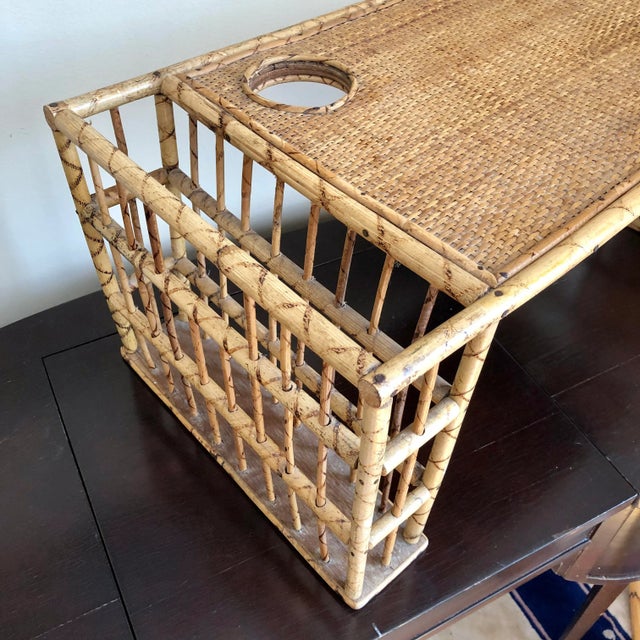 Hollywood Regency Vintage Burnt Bamboo Breakfast Tray For Sale - Image 3 of 6