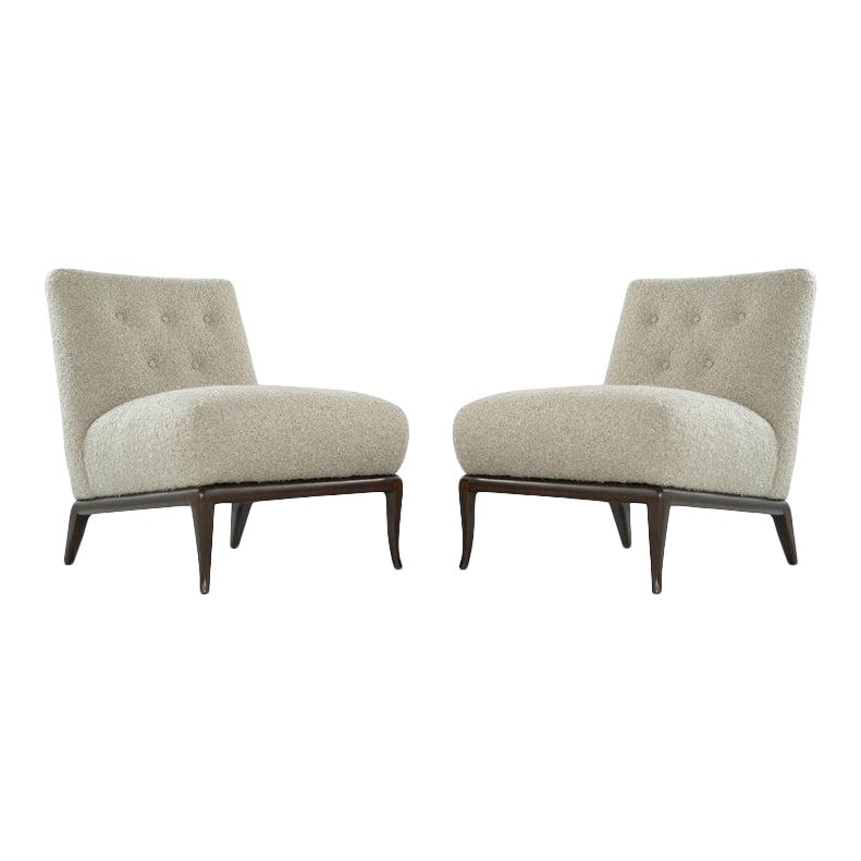 Slipper Chairs in Bouclé by t.h. Robsjohn-Gibbings, C. 1950s | Chairish