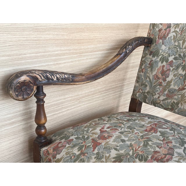 Wood Louis XVI Style Spanish Pair of Carved Walnut Armchairs, 1900s For Sale - Image 7 of 10