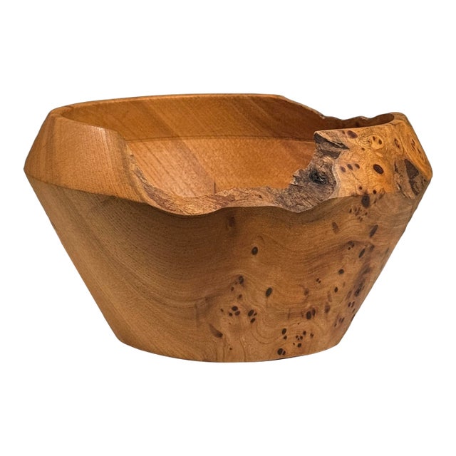 Vintage Studio Art Hand Turned Burl Wood Live Edge Bowl For Sale