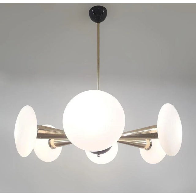 Italian 21st Century Sfinge Matte White Murano Glass and Brass Chandelier by Fabio LTD For Sale - Image 3 of 7