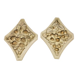 Universal Statuary Corp Fruit Wall Plaques, 1958 Pair For Sale