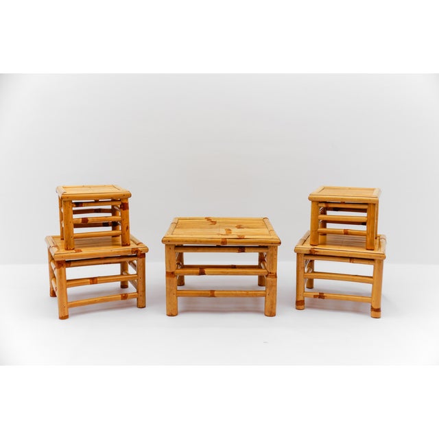 Mid-Century Modern Japanese Bamboo Nesting Tables, Japan, 1950s, Set of 5 For Sale - Image 4 of 11