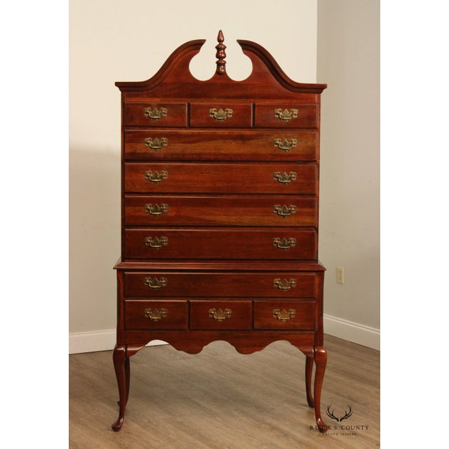 Crescent Queen Anne Style Carved Cherry Highboy Chest For Sale - Image 10 of 13