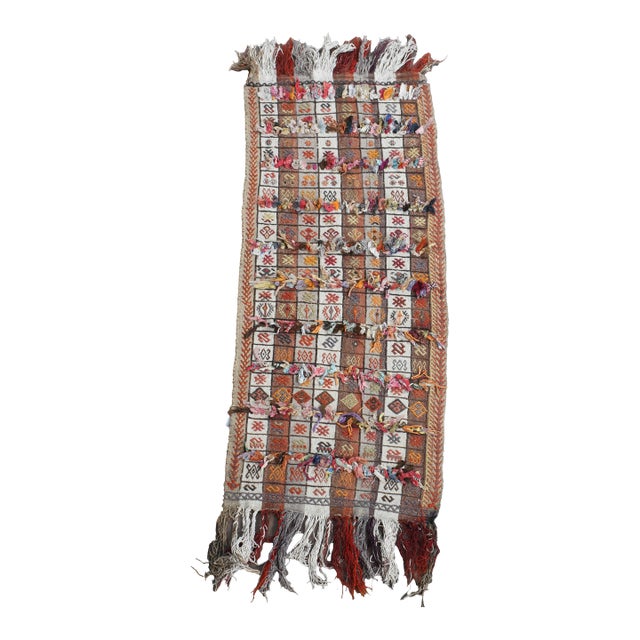 1970s Vintage Handmade Wool Cotton Orange Kilim Runner Rug For Sale
