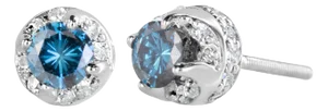 14K White Gold 1.00 Cttw Treated Blue and White Diamond Hidden Halo Stud Earrings