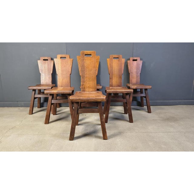 Vintage Oak Brutalist Chairs, 1970s, Set of 6 For Sale - Image 4 of 12