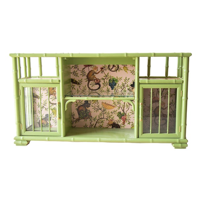 Faux Bamboo and Rattan Bar or Entertainment Center For Sale