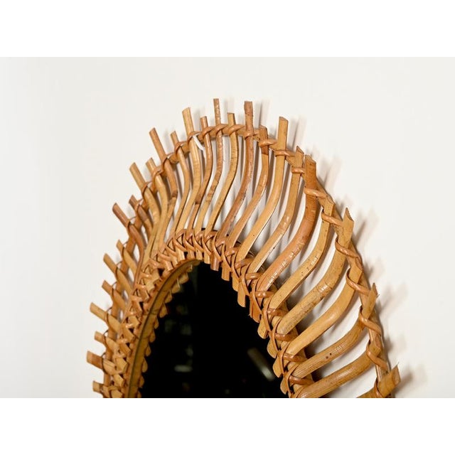 French Riviera Oval Mirror in Bamboo with Rattan and Woven Wicker, Italy, 1960 For Sale - Image 4 of 10