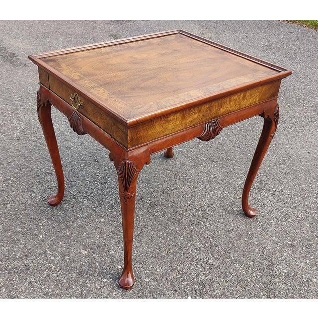 Brown Baker Furniture Burled Walnut Queen Anne Tea Table For Sale - Image 8 of 10