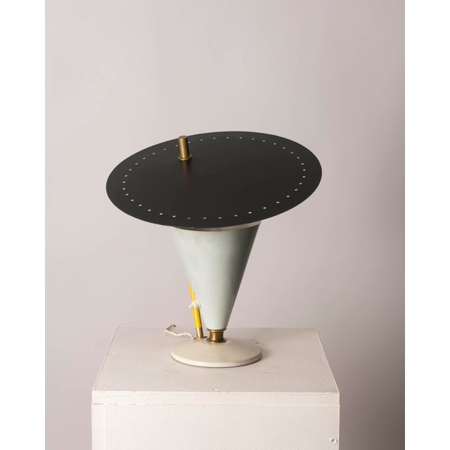 Metal Mid-Century Italian Table Lamp in Lacquered Metal and Brass, 1950s For Sale - Image 7 of 8