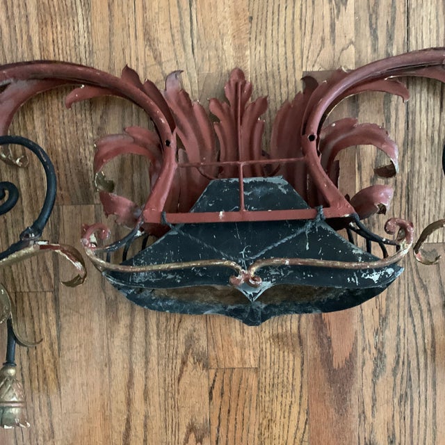 Black Antique French Black and Gold Tole Wall Mounted Wall Pocket Candelabra For Sale - Image 8 of 9