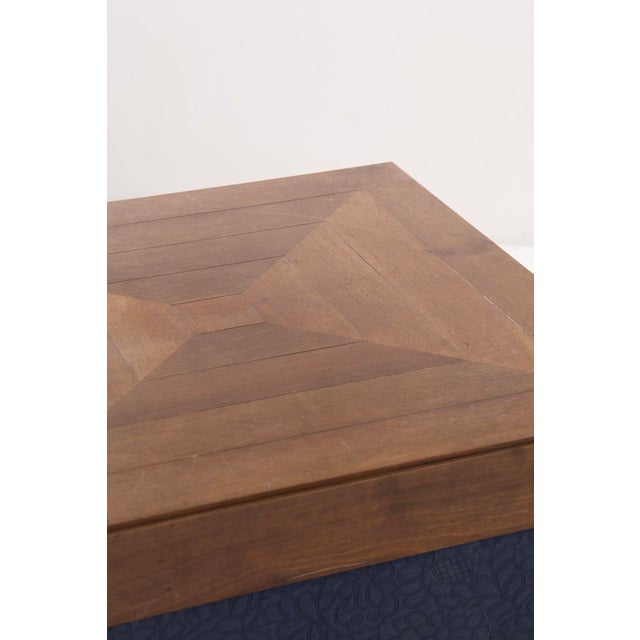 Wood Large Living Room Center Table attributed to Paolo Buffa Attr in Blue Velvet, 1960 For Sale - Image 7 of 9
