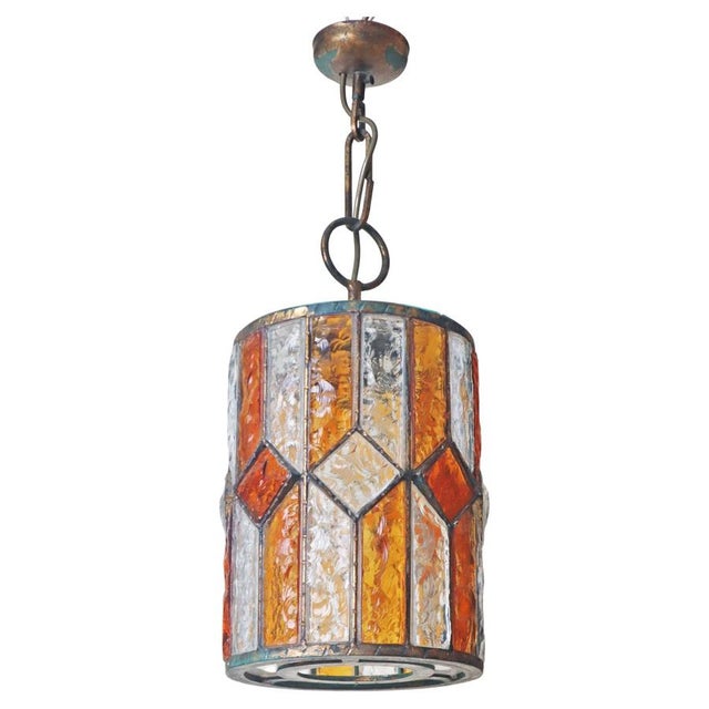 Brutalist Longobard Lantern Pendant in Hammered Glass, Italy, 1960s For Sale - Image 17 of 17