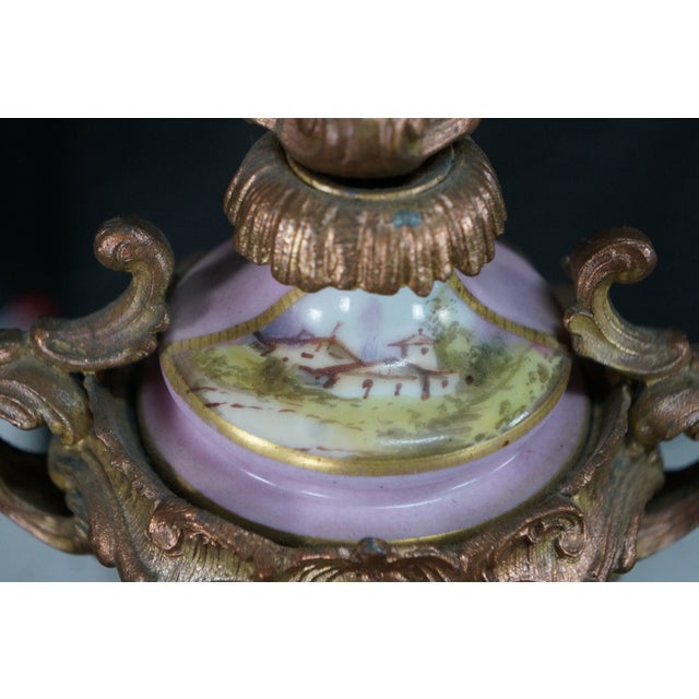 Antique French Louis XV Rococo Sèvres Style Hand Painted Porcelain Mantel Clock For Sale - Image 13 of 18