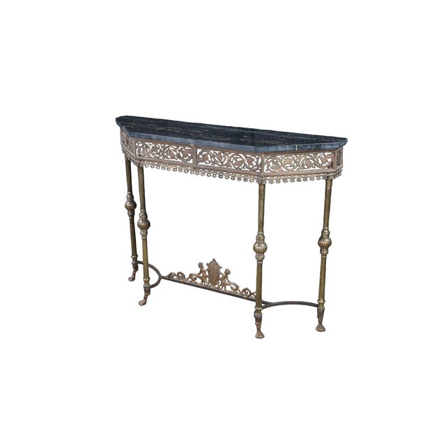 Mid-Century Modern Mid 20th Century Attributed Oscar Bach Neoclassical Bronze Wrought Iron Marble Console Table 43" For Sale - Image 3 of 16