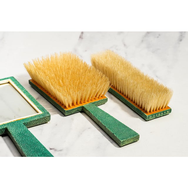 Art Deco Antique Shagreen Dresser Set 5-Piece Vanity Grooming Brush Set For Sale - Image 12 of 18