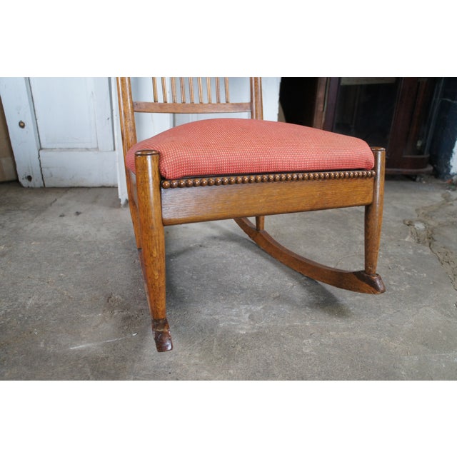 Antique Victorian Aesthetic Movement e.w. Godwin-Style Oak Rocking Chair Rocker For Sale - Image 12 of 13