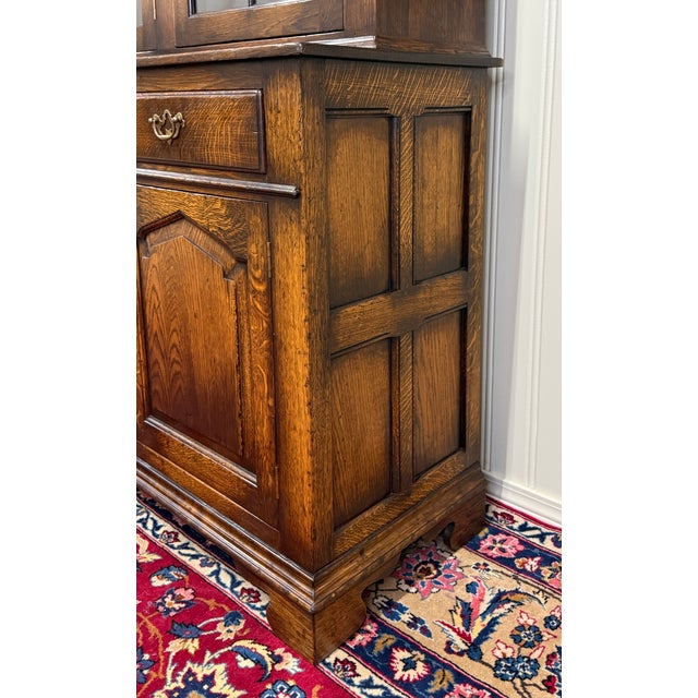 Antique English Large Bookcase Cupboard Cabinet Triple Door Glass Oak C. 1930s For Sale - Image 4 of 18