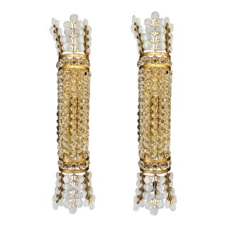 Currey and Company Modern Crystal and Brass Bradshaw Wall Sconces Pair For Sale