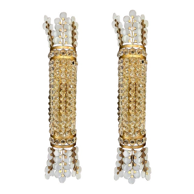 Currey and Company Modern Crystal and Brass Bradshaw Wall Sconces Pair For Sale