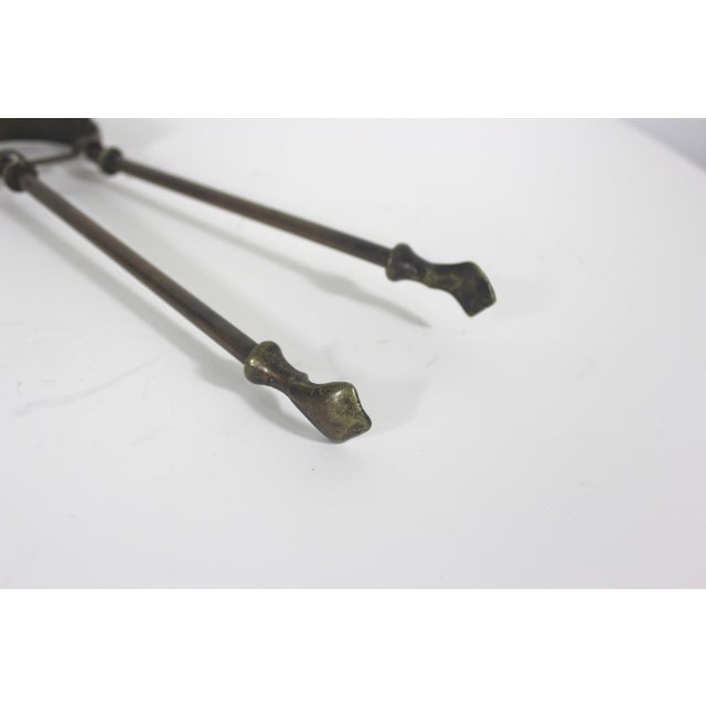 Antique Brass and Copper Tone Fire Tongs or Coal Tool For Sale - Image 6 of 12