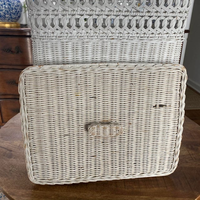 Vintage Mid to Late 20th Century White Wicker Hamper Chairish