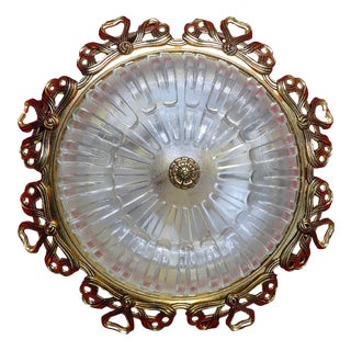 Vintage Brass and Crystal Glass Ceiling Lamp from Unbekannt, 1970s For Sale