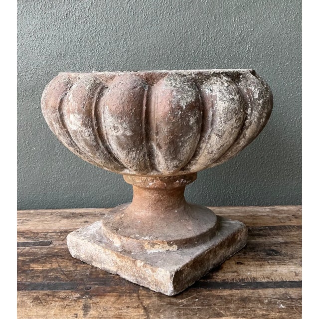Early 20th Century Vintage Fluted Cement Garden Urn For Sale - Image 5 of 12