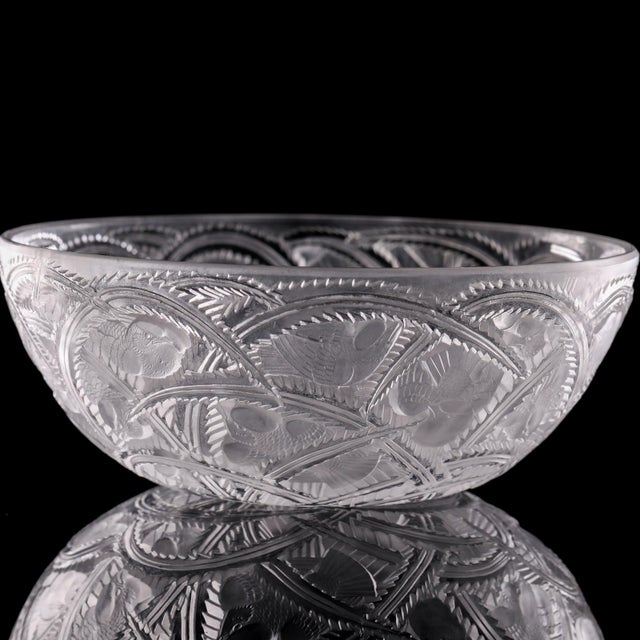 Art Deco 1970s Signed Lalique France Pinsons Frosted Crystal Bowl For Sale - Image 3 of 9