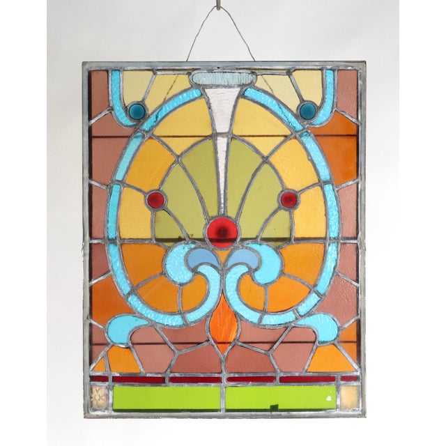Vintage Art Nouveau Vivid Stained Glass Hanging Panel For Sale - Image 10 of 11
