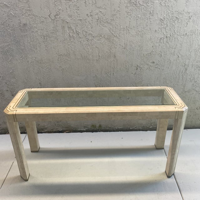 Alabaster 1980s Tesselated Stone Console With Brass Inlay For Sale - Image 8 of 8