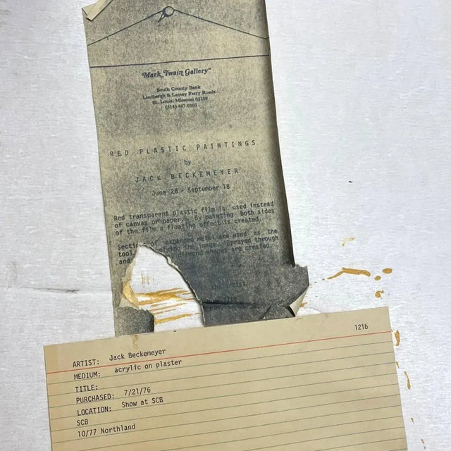 1970s Jack Beckemeyer 1976 Large Red Blue Orange and Yellow Printed Acetate Painting For Sale - Image 5 of 9