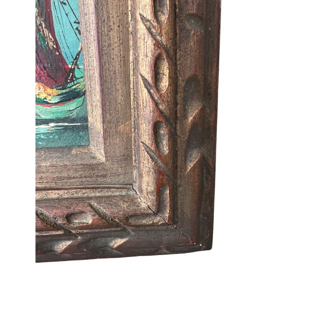 1960s Small Impasto Sailboat Oil Painting in Antiqued Giltwood Frame, Signed Michel For Sale - Image 11 of 12