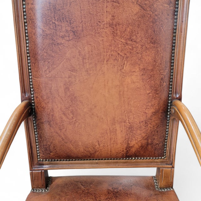 French Louis XV Style Carved Walnut and Patinated Leather Armchair, 1920s For Sale - Image 17 of 18