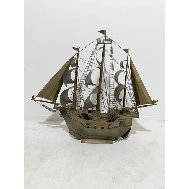 Mid-Century Modern Large Vintage Italian Sheet Metal Galleon, 1950 For Sale - Image 3 of 12