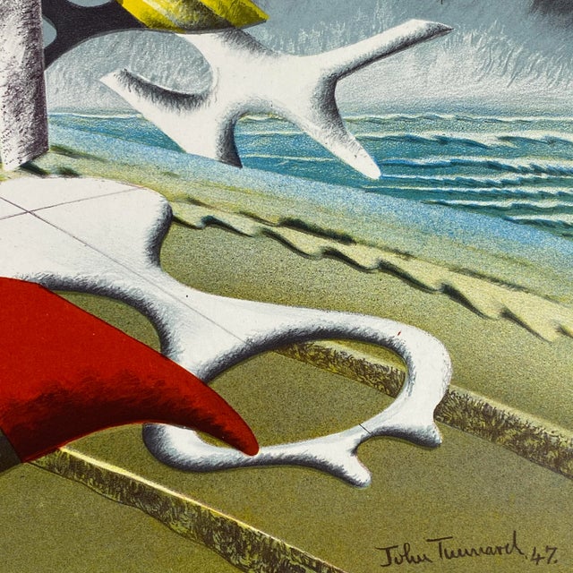 Abstract 1947 Abstract Offset Lithograph Biomorphic Signed in Print After John Tunnard For Sale - Image 3 of 6