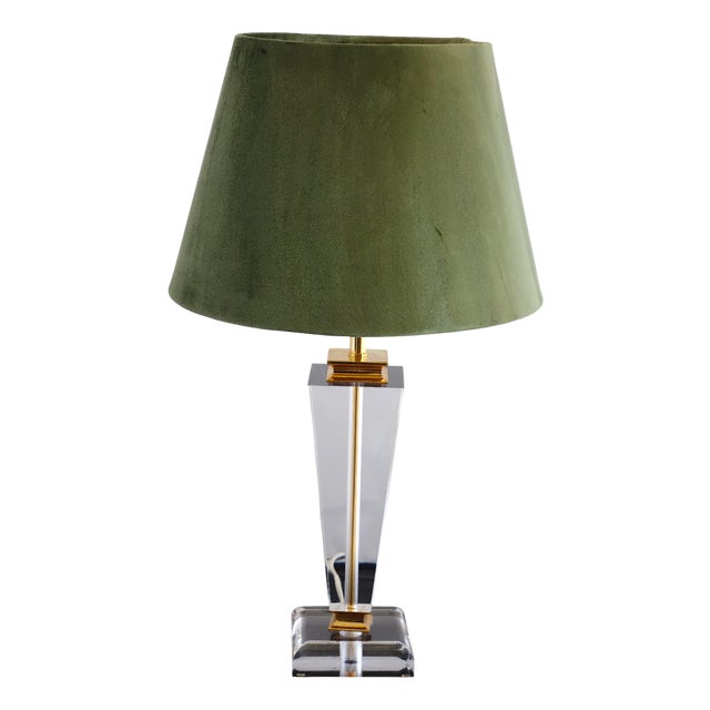 Vintage Acrylic Glass Fabric Shade Table Lamp, 1980s For Sale