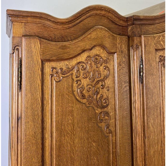 Vintage French Louis XVI Style Carved Oak 4-Door Wardrobe For Sale - Image 4 of 13