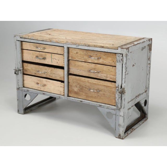 Industrial Steel Cabinet Original Paint Possible Kitchen Island or Work Table For Sale - Image 13 of 13