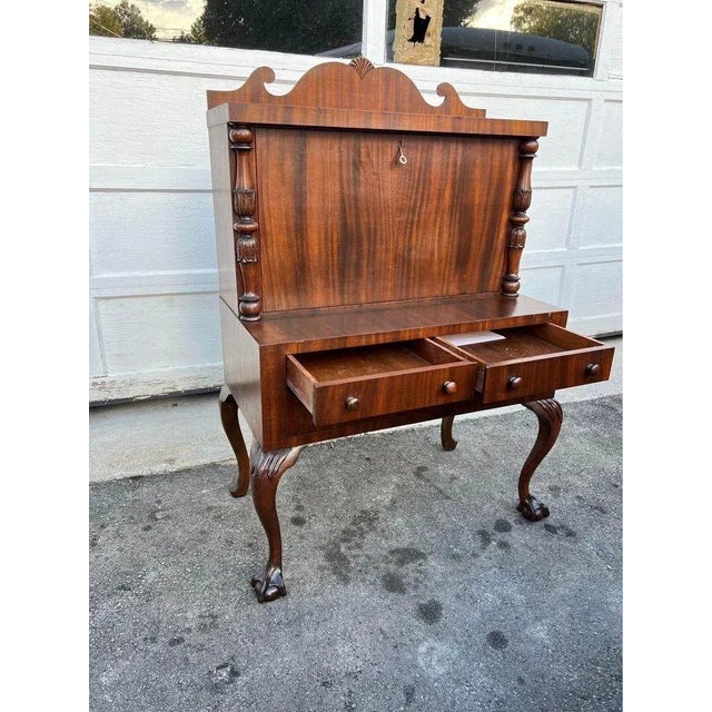 Brown Early 20th Century Antique Chippendale Style Walnut Secretary Desk. For Sale - Image 8 of 11