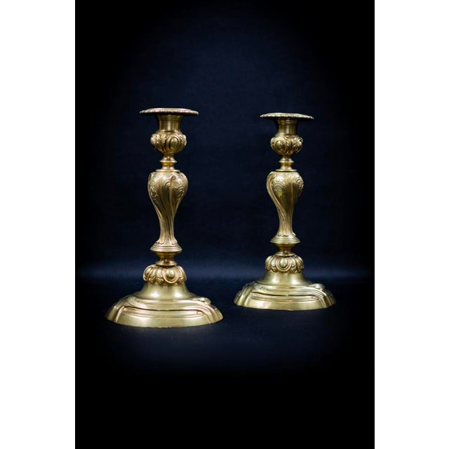 Louis XV Style Gilt Bronze Candlesticks, 1800s, Set of 2 For Sale - Image 5 of 12