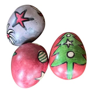 1970s Hand Painted African Stone Eggs - Set of 3 For Sale