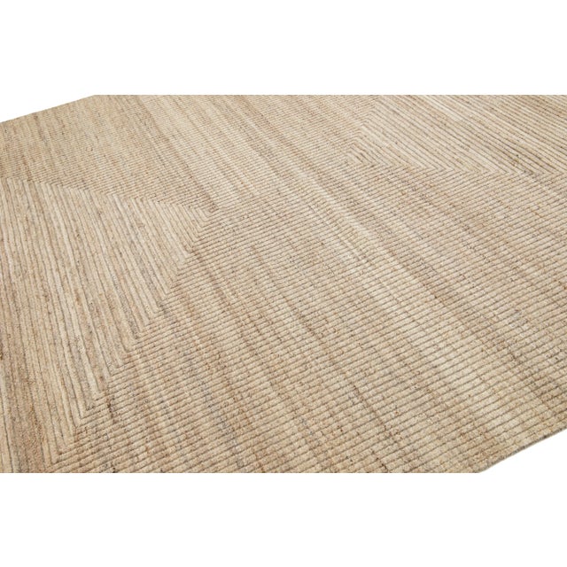 Brown Contemporary Moroccan Style Wool Rug With Geometric Design For Sale - Image 4 of 9