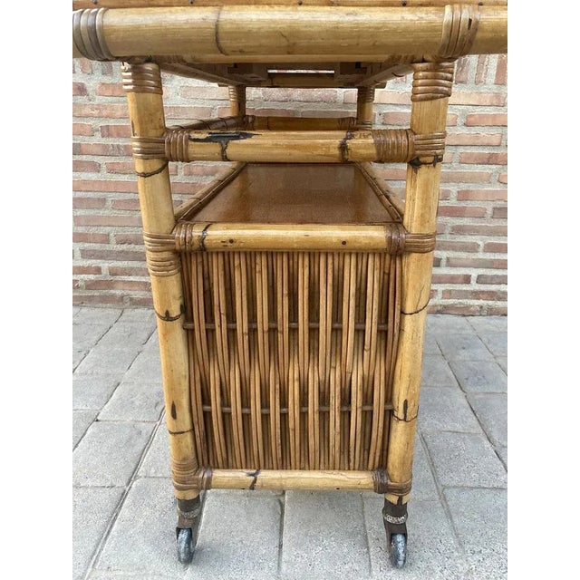 1950s Spanish Bar Cabinet in Bamboo with Wheels, 1950s For Sale - Image 5 of 12